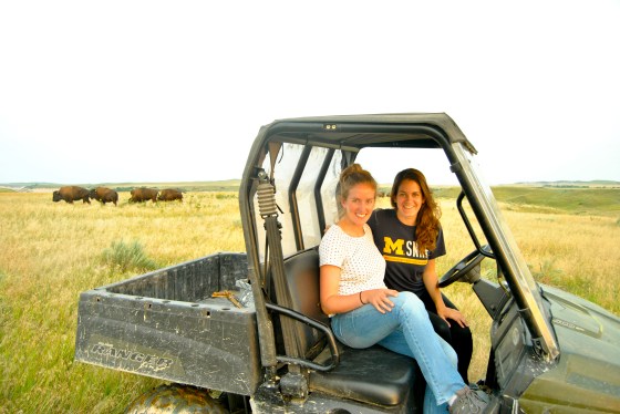 Kirsten (left) and Allie (right) on a bison ranch in South Dakota.