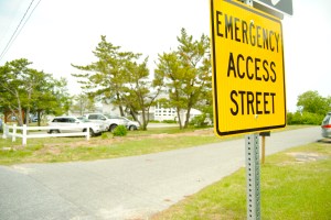 An emergency access street near a flood-prone area in Lewes.