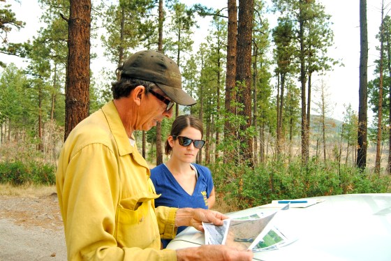 Allie learns about forest fire damage in Santa Fe, NM with specialist Bill Armstrong.