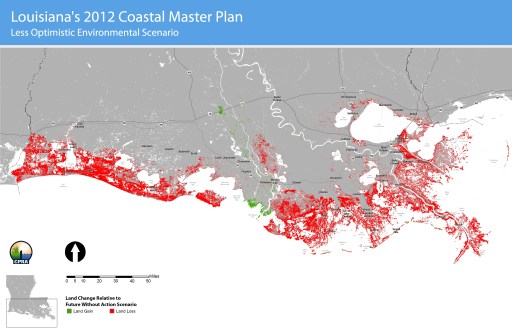 A 'less optimistic'--but plausible--land loss scenario from Louisiana's 2012 Coastal Master Plan.