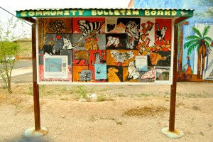 A community bulletin board in Dunbar Spring includes a watershed map