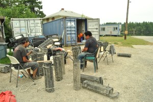 Cleaning oyster cages at the Nisqually oyster farm.