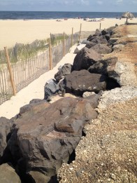 The Sea Bright seawall is positioned between the beach and the town. Though costly to repair after Sandy, residents agree that it’s their only option given their low-lying reality.